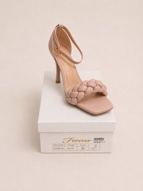 New In Box Blush Braided Ankle Strap High Heels